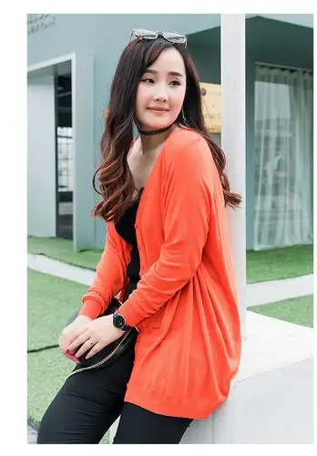 胖mm大码女装秋装v领宽松上衣外套女纯色加肥加大针织开衫中长款