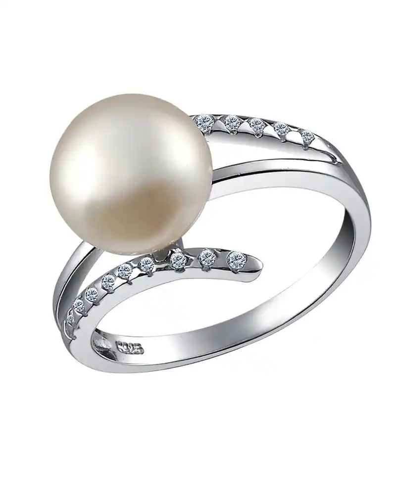 aaa级925银镶天然珍珠戒指15号bzj048
