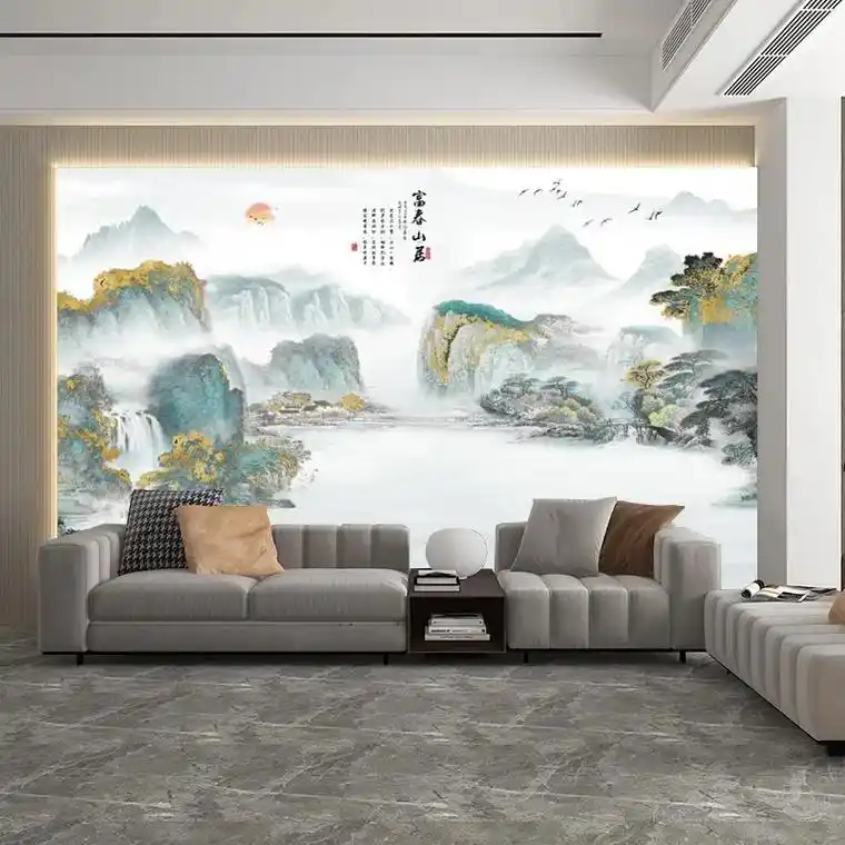 山水画水墨画客厅墙布风景画新中式墙布背景墙壁画
