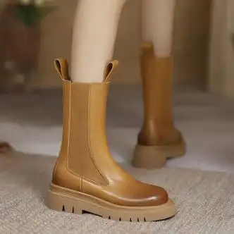 德子彬秋季烟筒马丁靴新款中筒靴加绒保暖复古切尔西靴时尚百搭增高短