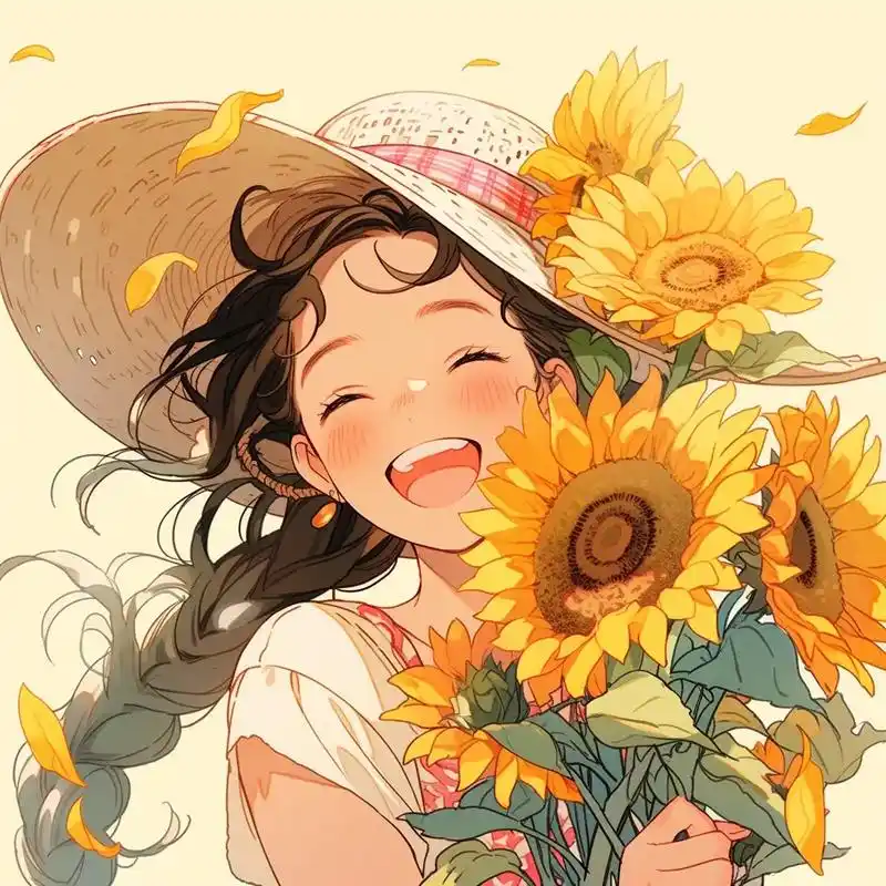 旧漫头像,抱向日葵的女孩.#优质头像 #女生头像 #动漫女头 - 抖音