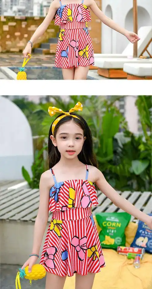 小女孩泳衣大童游泳衣女童分体韩版儿童泳衣女孩小学生运动款裙式分体