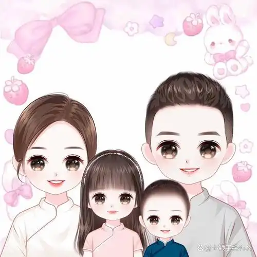 卡通全家福头像,一家四口漫画风手绘图片,可爱有个性