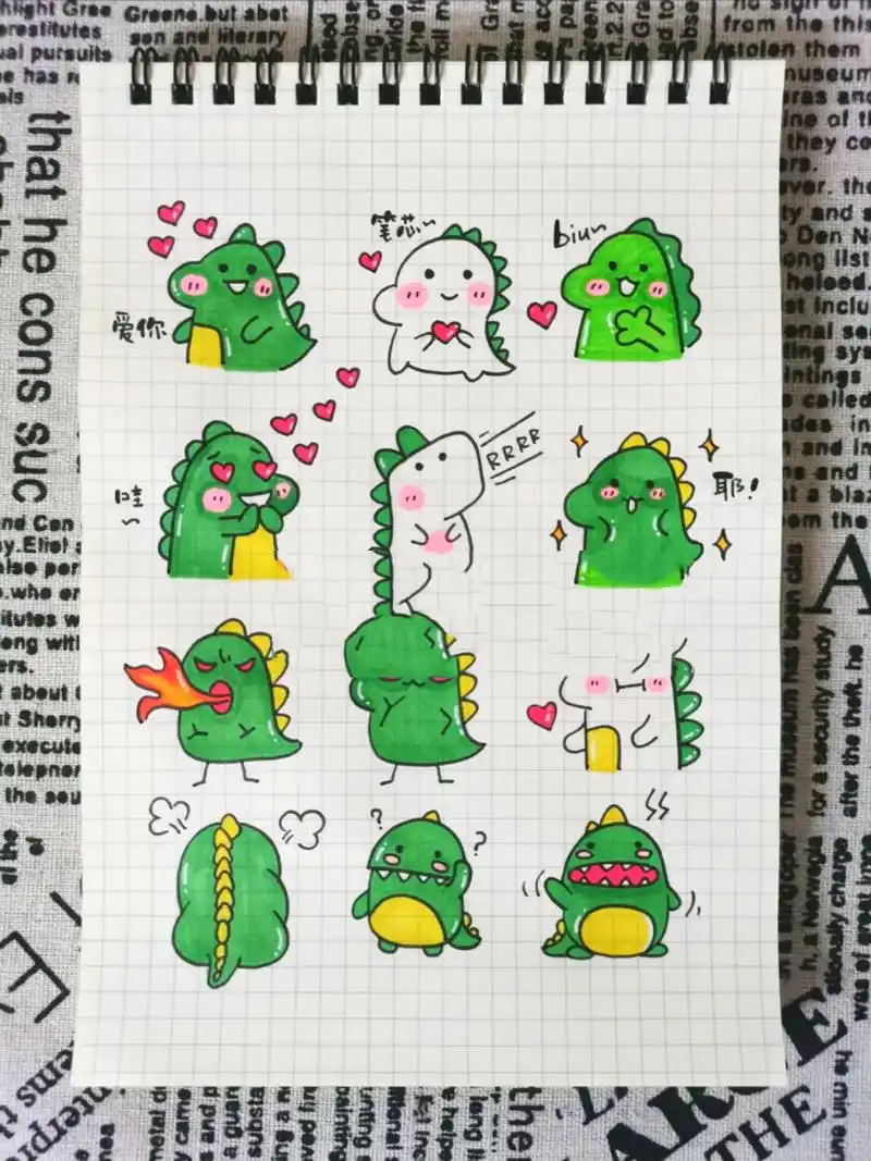 04来一波超可爱的恐龙手帐简笔画,喜欢画画的小可爱可以收藏起来哦