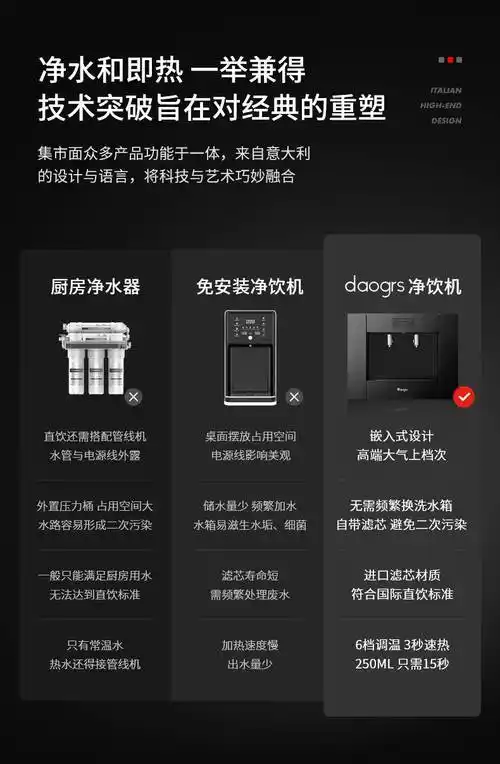 daogrs净水器家用直饮管线机加热过滤净饮一体机嵌入式饮水机辉特v3