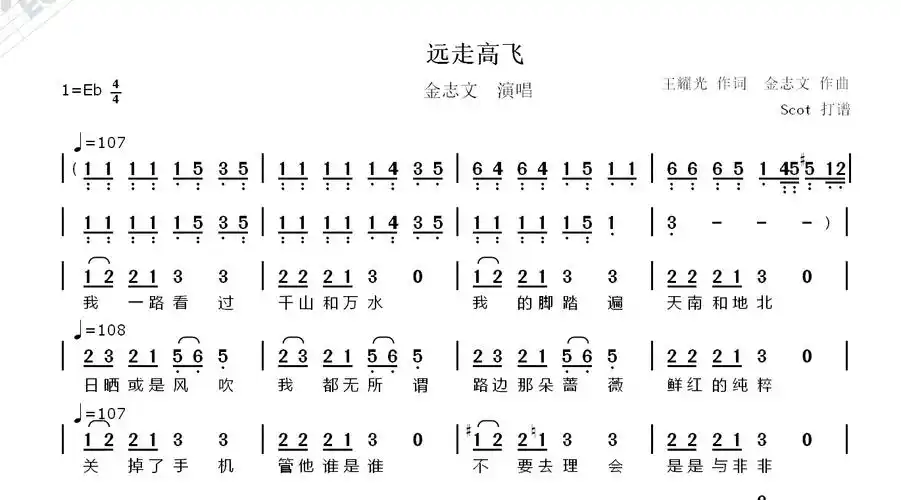 远走高飞——金志文演唱——动态简谱