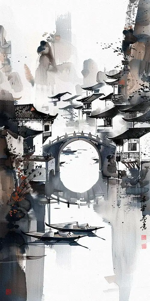 水墨江南,最妙不过那深色渐变的天际,低对比度的光影里,一切变得柔和