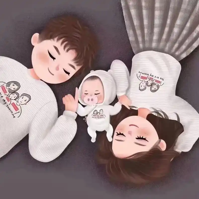 亲子头像|一家三口手绘情头 #致敬平凡的你 #亲子头像 #手 - 抖音