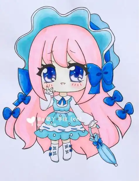 画线稿二创爱丽丝q版人物 动漫线稿 黑白线稿素材马克笔手绘丨超可爱