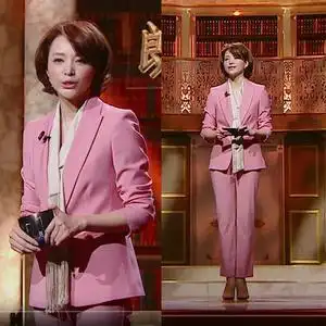 明星董卿同款粉色西装套装女职业装时尚修身气质西服两件套工作服