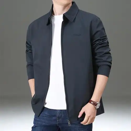 夹克男春秋宽松大码男装商务休闲翻领工装爸爸装中老年外套男上衣