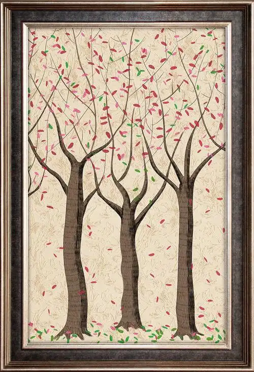 壁画_背景墙_zs1130装饰画美式树林落叶框画_壁画图库_壁画图片_背景