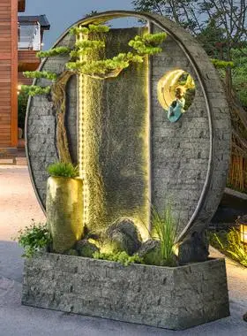 斐罗水幕墙玄关屏风隔断别墅庭院装饰假山流水喷泉室外景观墙造￥431