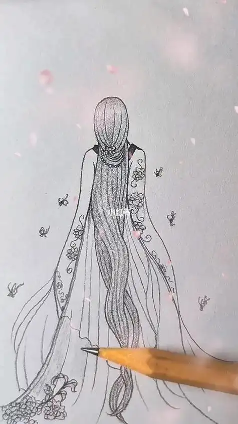 素描画人物女孩古风 素描画人物女孩古风全身手绘