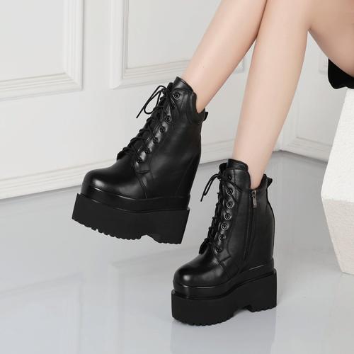 16cm恨天高马丁靴超厚底内增高短靴超高跟坡跟女靴小个子显瘦靴子