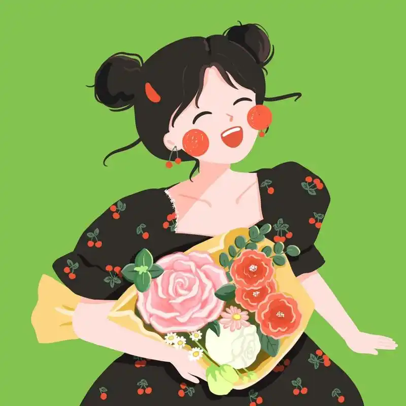 插画头像 · 20 | 捧花的丸子头大笑可爱女生 "哈哈哈哈哈哈哈哈哈