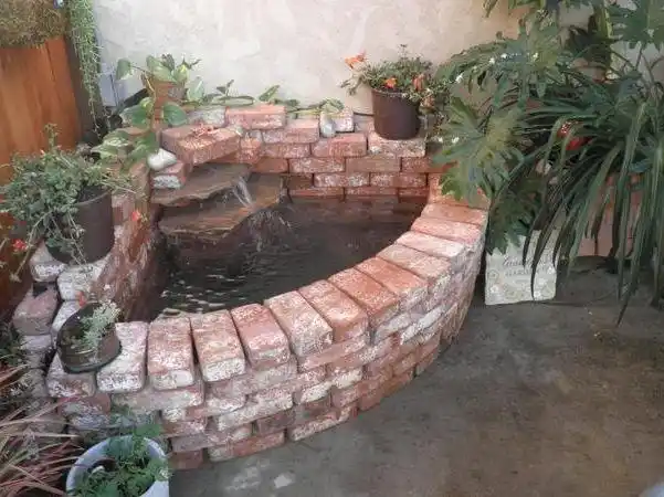 拉了一车红砖回家水泥都不抹在院子拐角堆了个小鱼池美极了