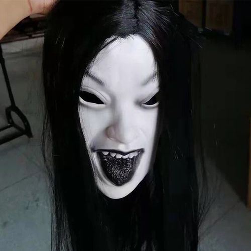 面具万圣节鬼屋密室逃脱npc贞子扮鬼头套吓人道具 裂纹女鬼【图片