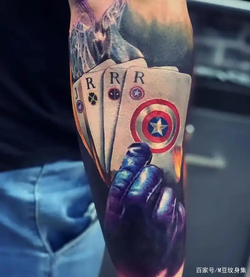 欧美扑克牌纹身手稿