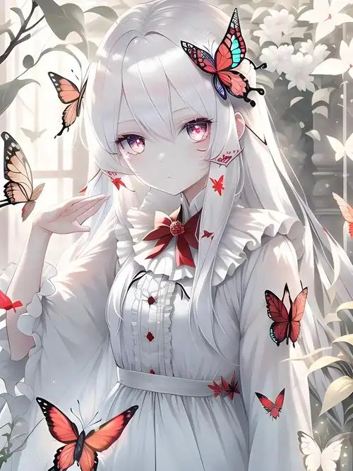 美少女#蝴蝶插画图片壁纸