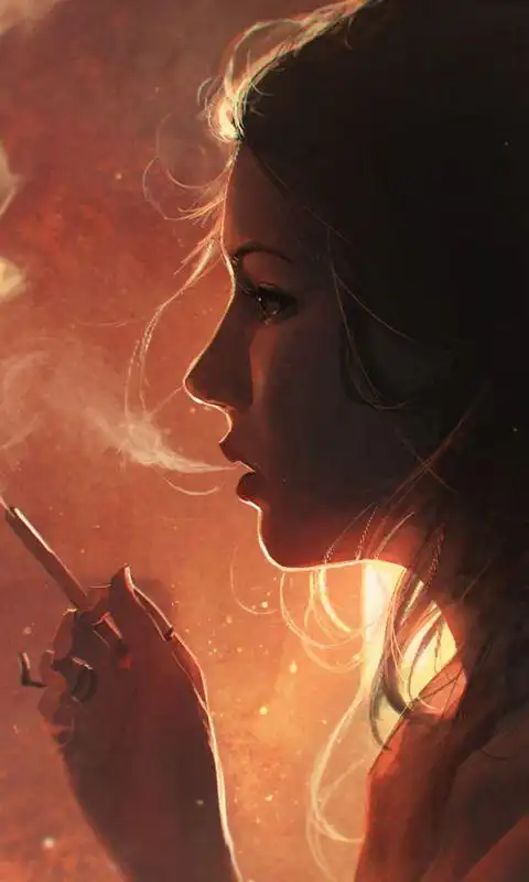 迷人的烟雾,好看的侧脸,抽烟年轻女孩高清图片手机壁纸1080