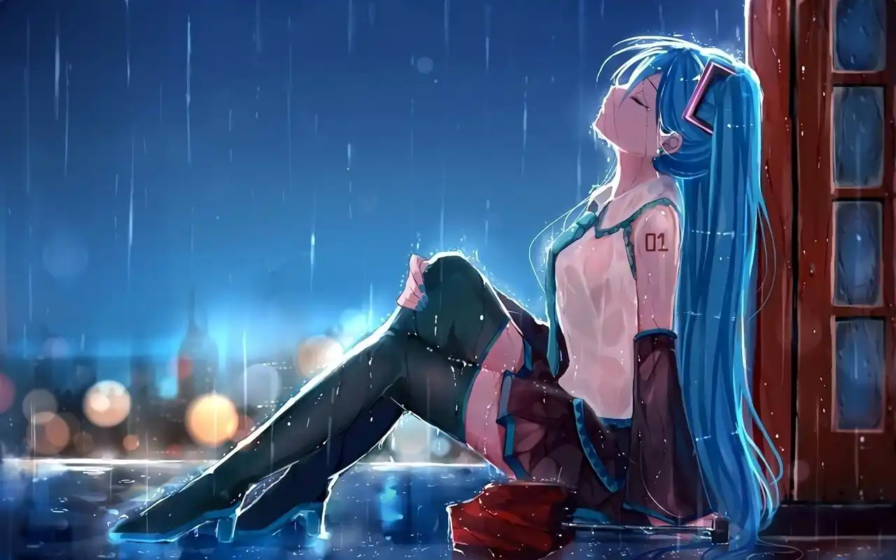 hatsune miku,悲伤的动漫女孩在雨中壁纸 _ 图片网