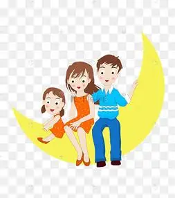 卡通插画可爱一家三口坐月亮上