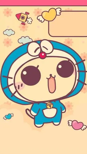 iphone壁纸插画背景萌物哆啦a梦猫