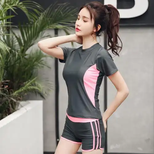 竞技泳衣女分体平角遮肚保守显瘦裤学生运动训练运动加大码女泳装