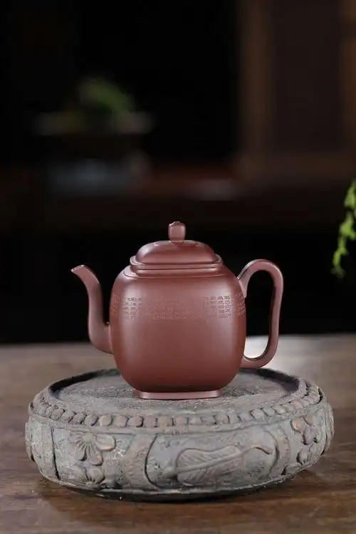 张伟军紫砂壶作品 四方宫灯壶 原矿底槽清 300cc 高级工艺美术师 张伟