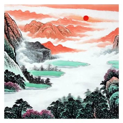 石永康《福地生辉》吉祥山水 带合影 1.78米横幅