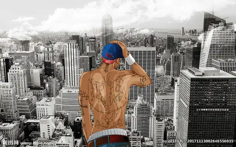 潮男背影城市风景装饰画背景墙图片