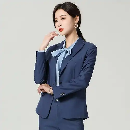 蓝色女士工装领创宝马4s店新款西装西服衬衫外套工作服销售套装