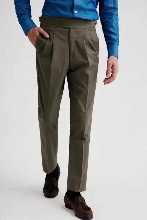 full monty春夏廓尔格西裤男士双褶交叉调节袢休闲裤子 驼色7127 32