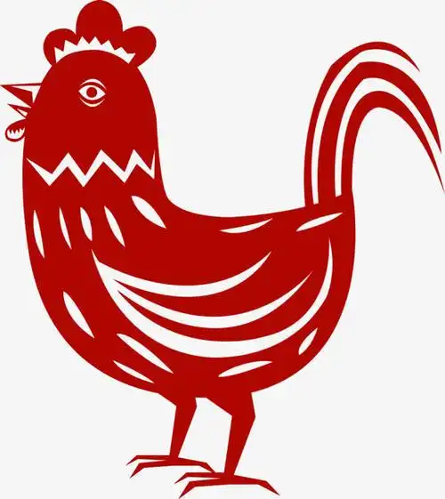 红色公鸡剪纸新年