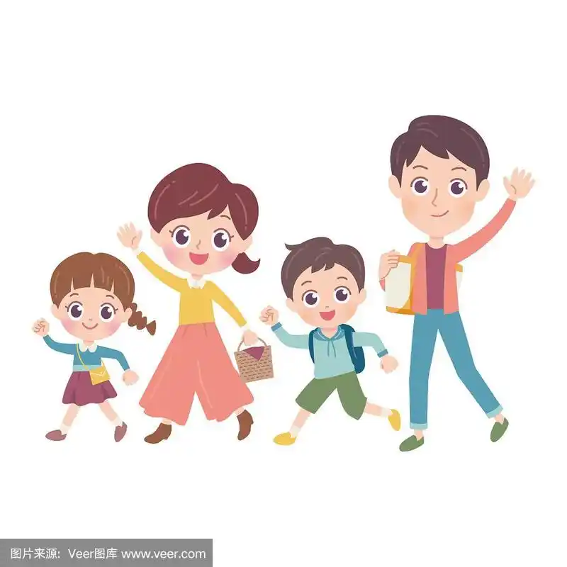 绘画插图,幸福,家庭,四个人,可爱的