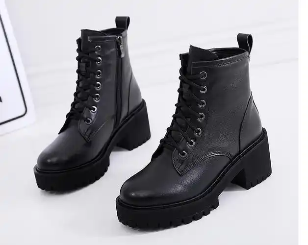 断码处理 马丁靴女真皮厚底粗跟女靴加绒保暖皮靴 不退不换-阿里巴巴