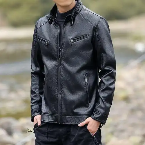 皮夹克男士新款外套秋冬季潮流帅气2023休闲立领皮衣男休闲-阿里巴巴
