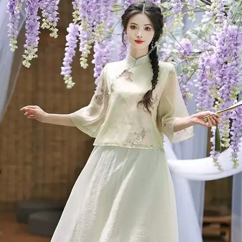 新中式女装蝉意汉服改良版旗袍连衣裙女夏季国服套装裙子2023新款