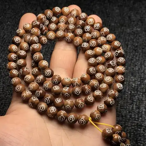 天然库克手串 烫金六字真言散珠半成品 diy佛珠手链饰品配件批发