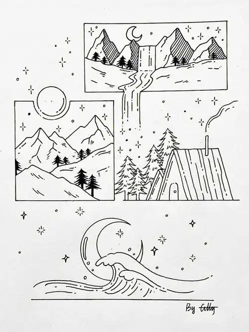 创意黑白简笔画7840内附详细教程