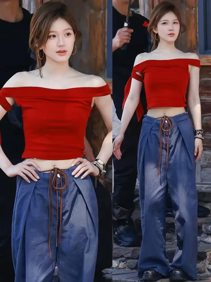 赵露思最新路透,这个直角肩绝了啊!赵露思今日许妍红色系穿搭