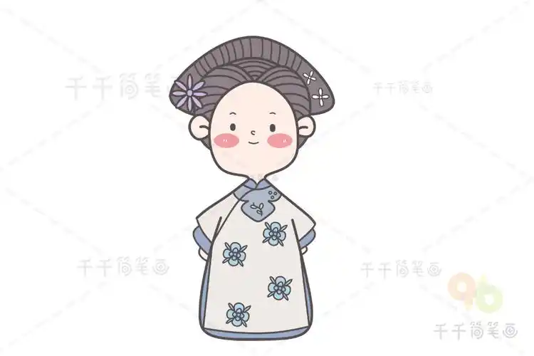 手绘古风清朝女子_古风人物简笔画