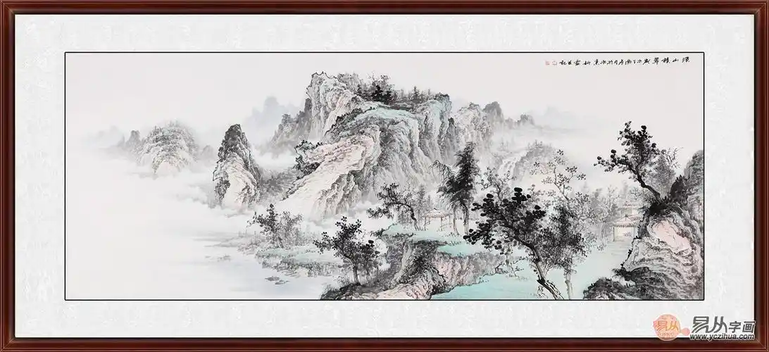 这是一幅极具意境美的精品山水画,作品中的山峰通过披麻皴来描