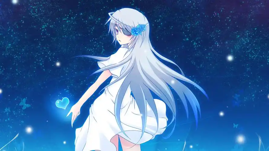 天空,星星,爱心,漂亮动漫女孩,长发,可爱唯美动漫女生壁纸