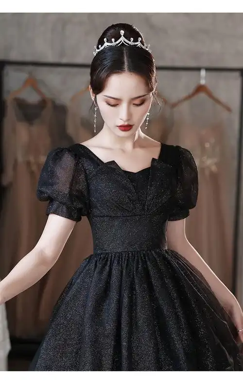 可穿黑色小轻晚礼服女2022新款宴会气质学生1礼平时可穿长款 黑色长款