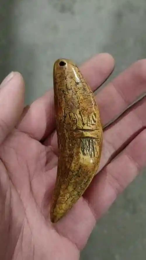 这个是用陨石雕刻的虎牙,一年四季都是凉的