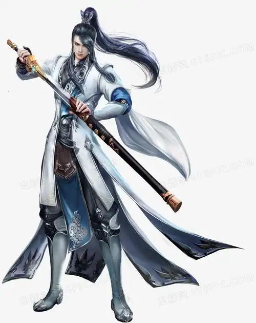 拔剑白衣俊秀少年古风手绘