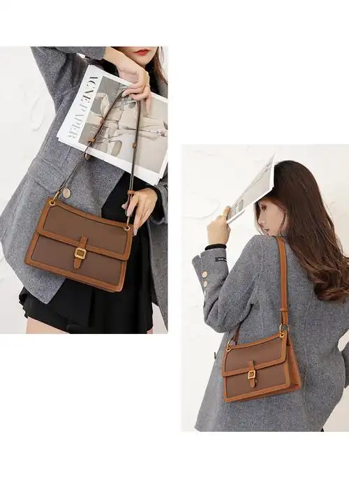 醉米牛皮女包质感包包新款潮ins小众轻奢品牌单肩斜挎包米咖