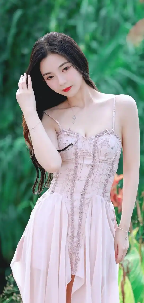 许杨玉琢小清新粉裙写真